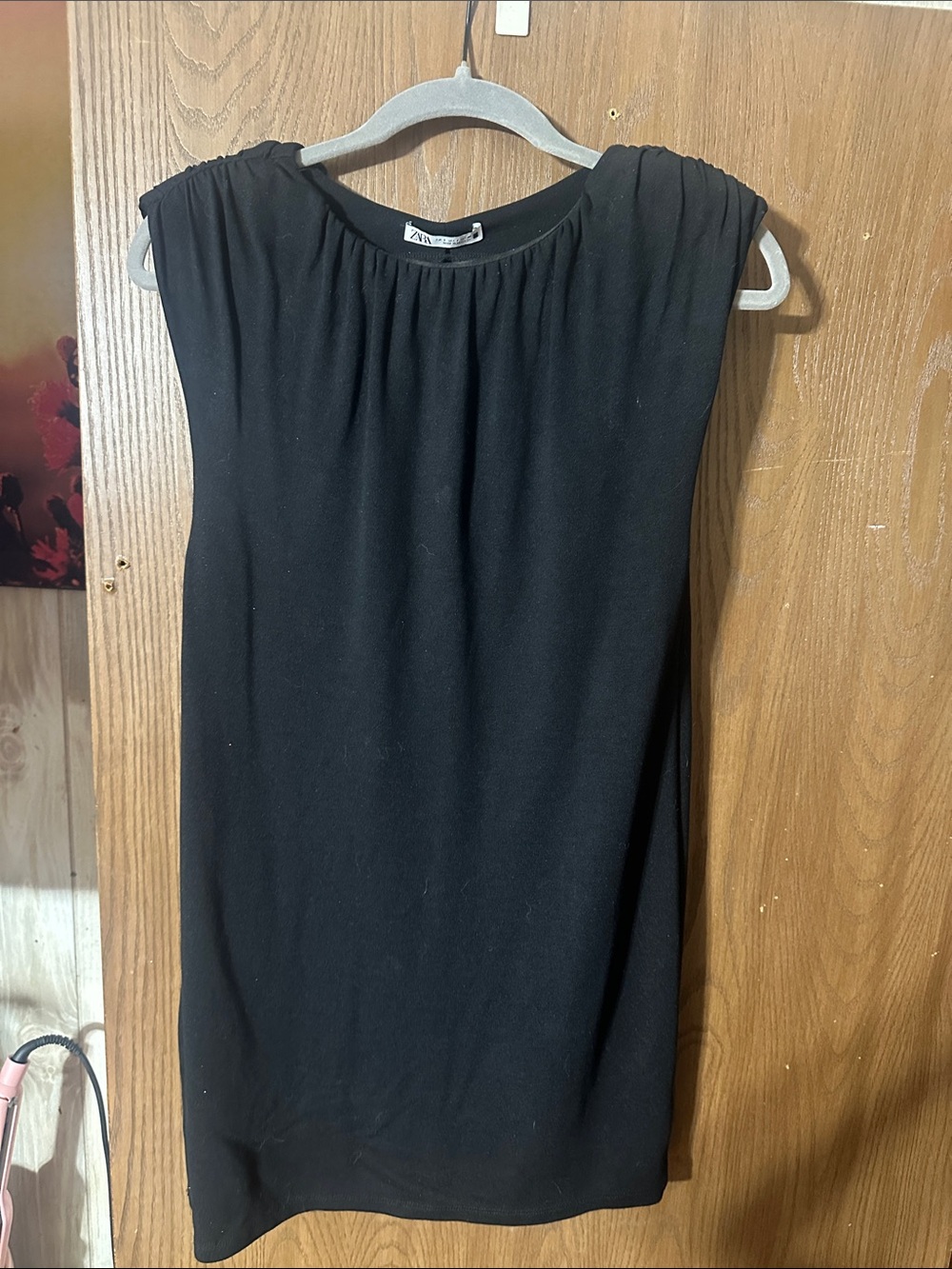 Zara Black Sleeveless Gathered-Neck Tunic